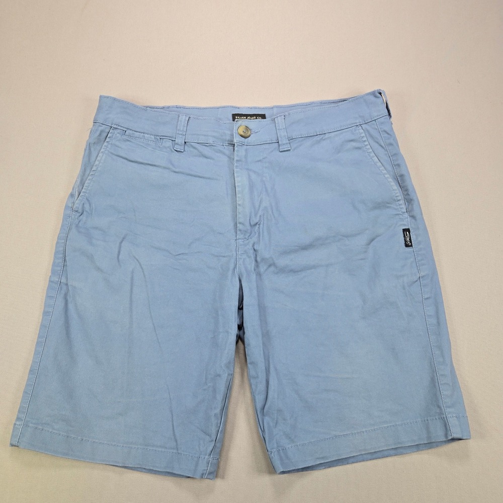 Silver Jeans Co Shorts Ashton 4193 Chino Stretch Solid Blue Mens Size 32